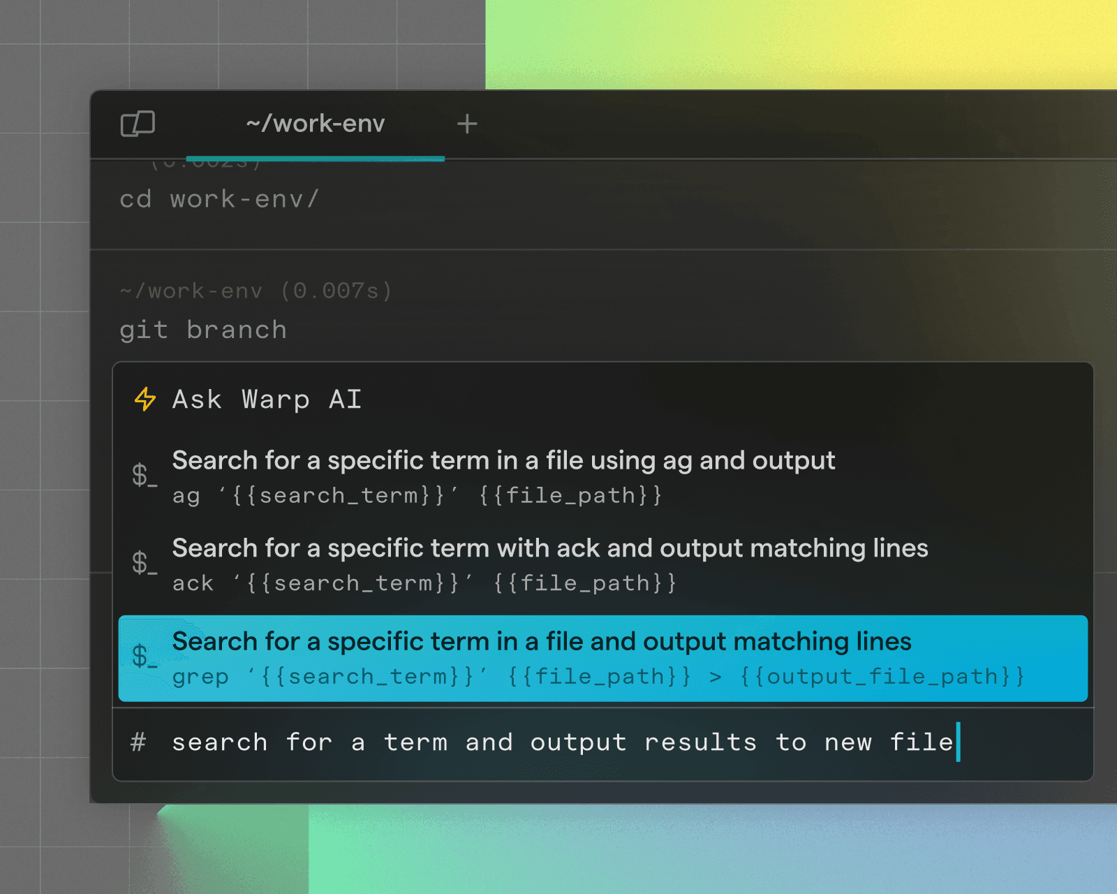 Warp AI command suggestions inside Warp on Linux