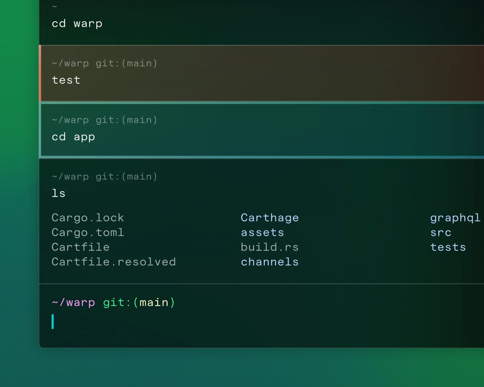 Warp's block-based terminal output