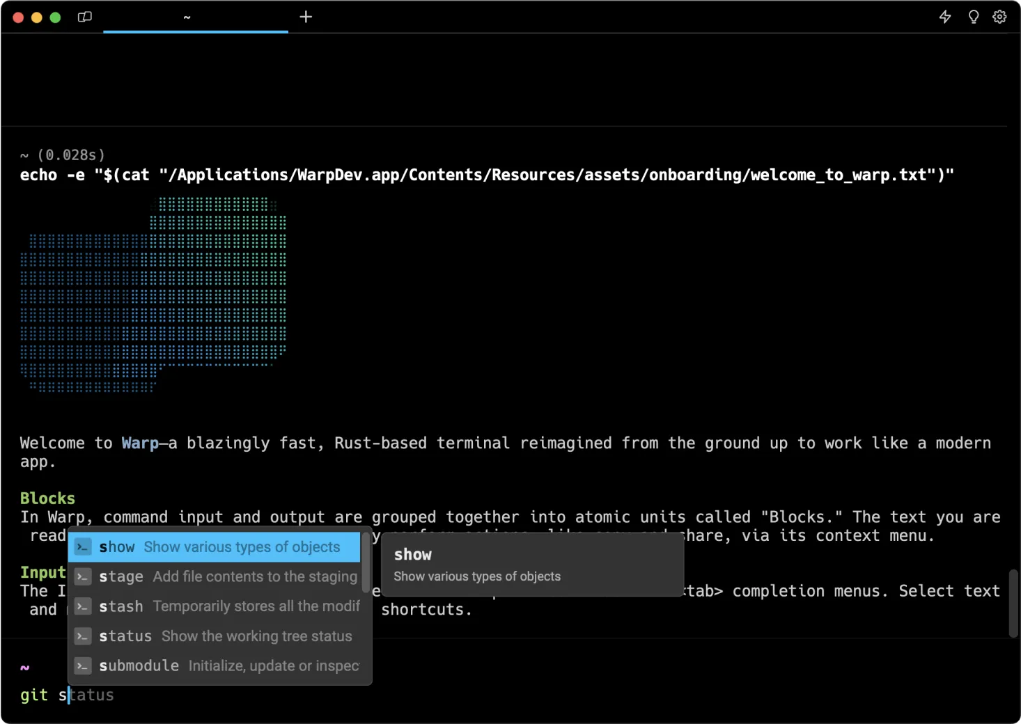 Warp running the default theme