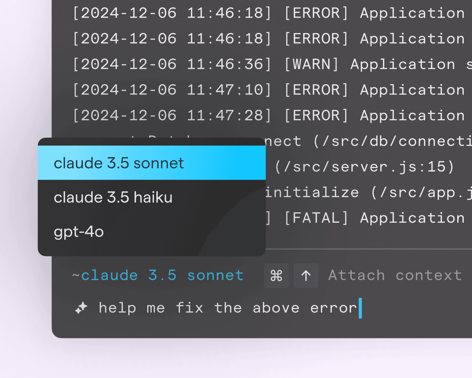 Selecting between Claude and GPT-4o models inside Warp