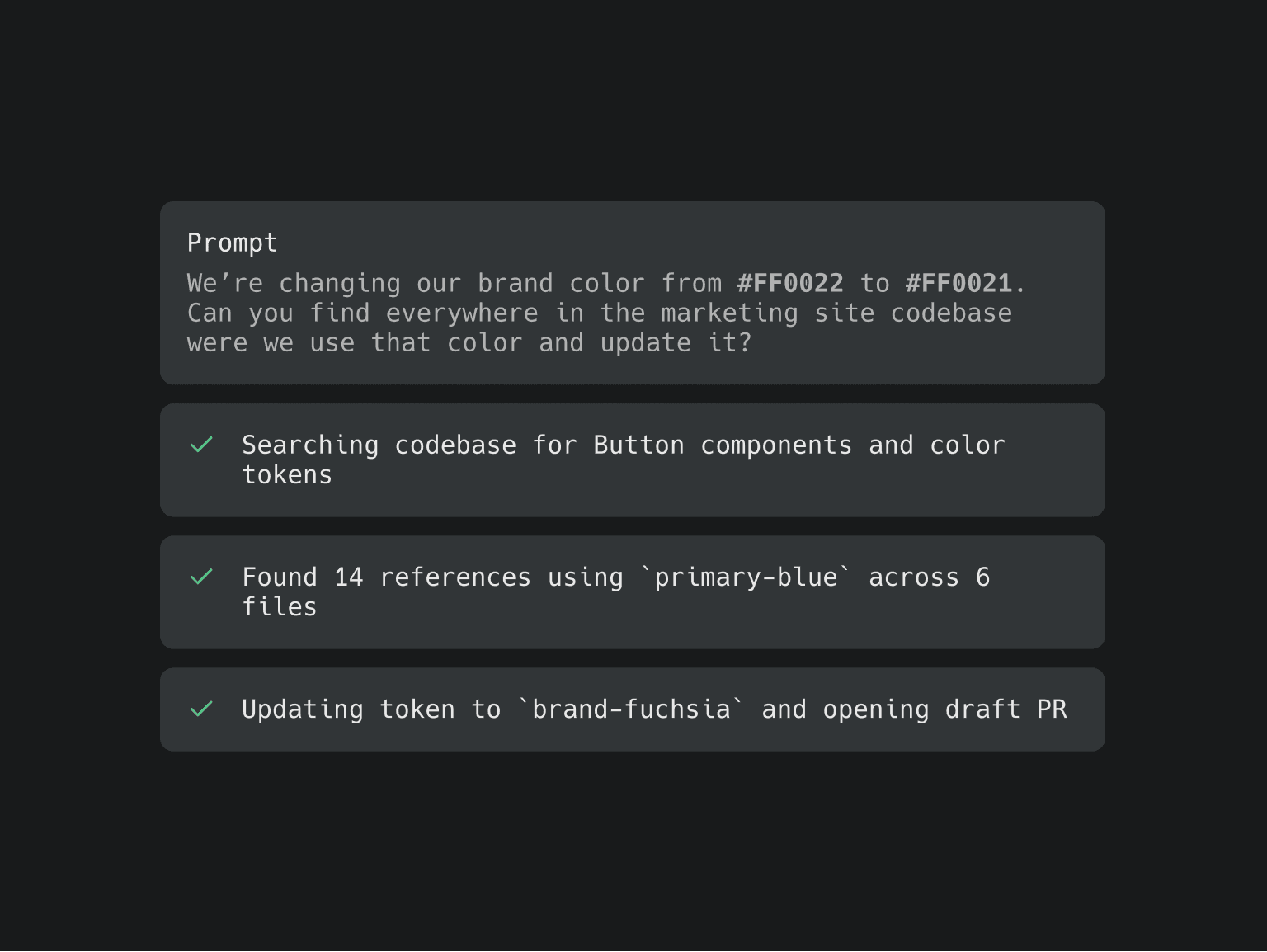 Prompt updating a brand color across the marketing site