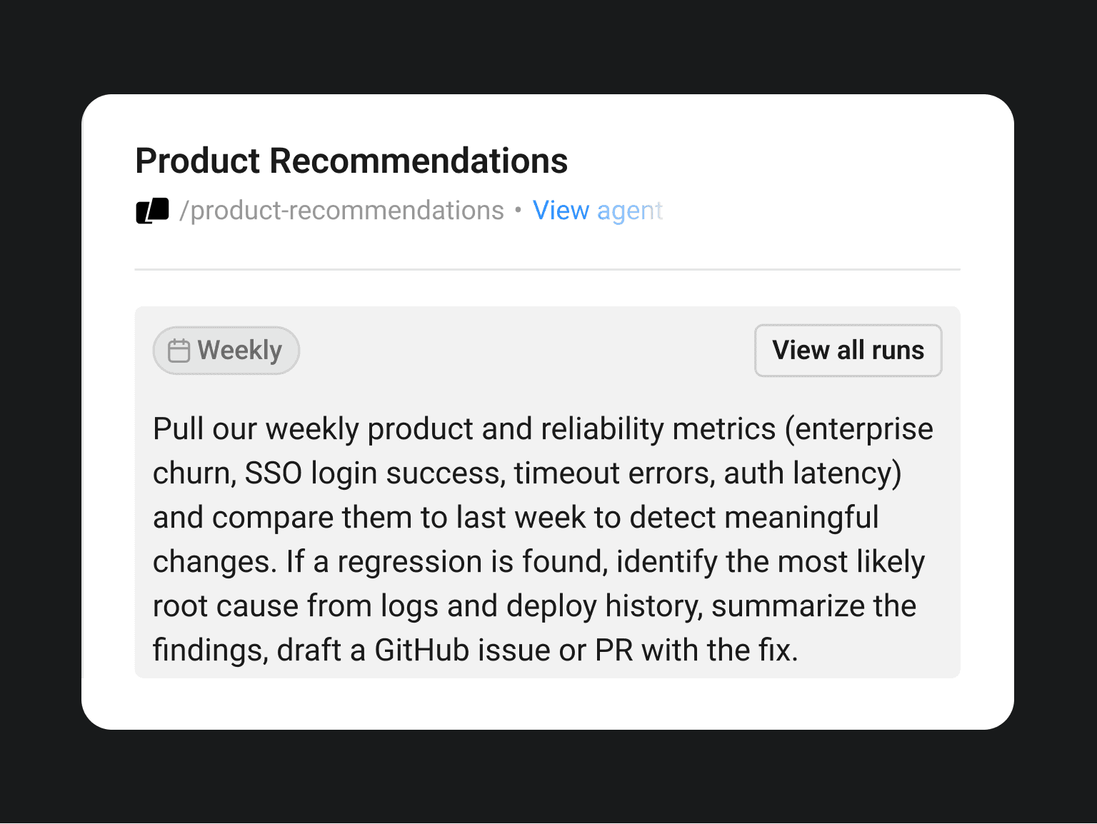 Product recommendations workflow card