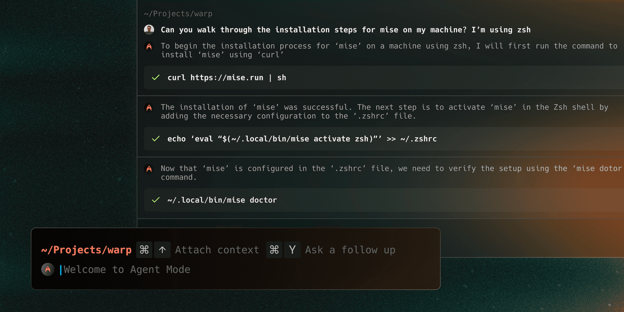 Agent Mode: LLM embedded in the terminal for multi-step workflows